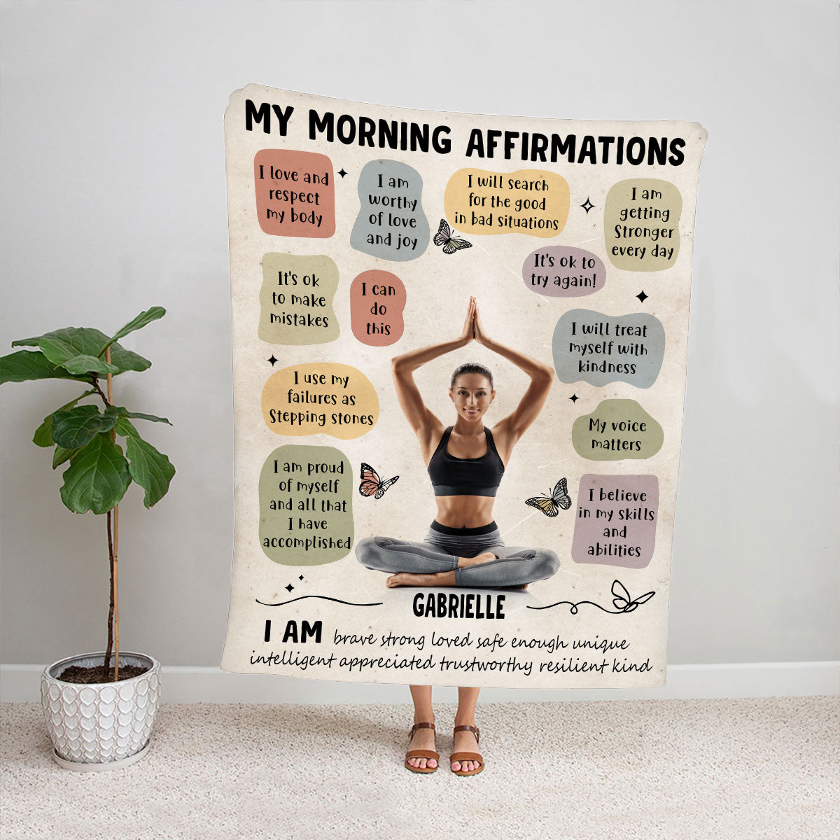 Petthouse | Customized Morning Affirmations On Blanket, Yoga Lover Blanket Warm From Bestie, I Love And Respect My Body