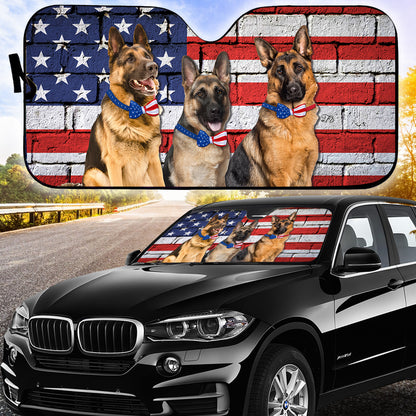 Petthouse | German Shepherd Patriot Windshield Sun Shade American Flag Brick Wall Truck Window Shades