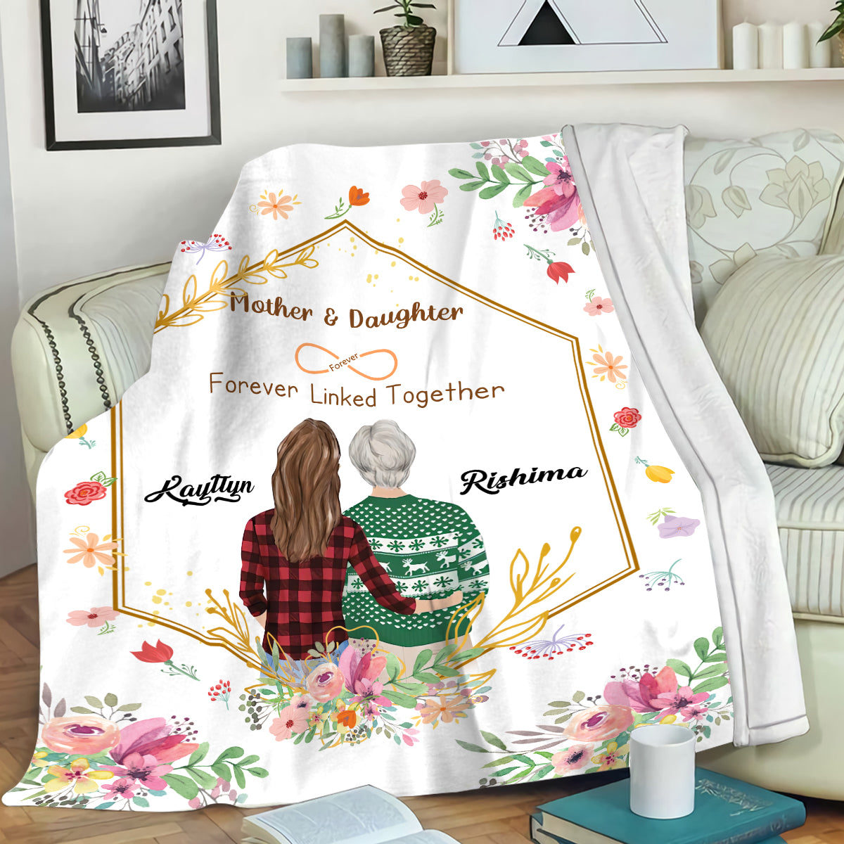 Petthouse | Personalized Loss Of Grandmother Throw Blanket To Mommy, Mother And Daughter Forever Linked Together