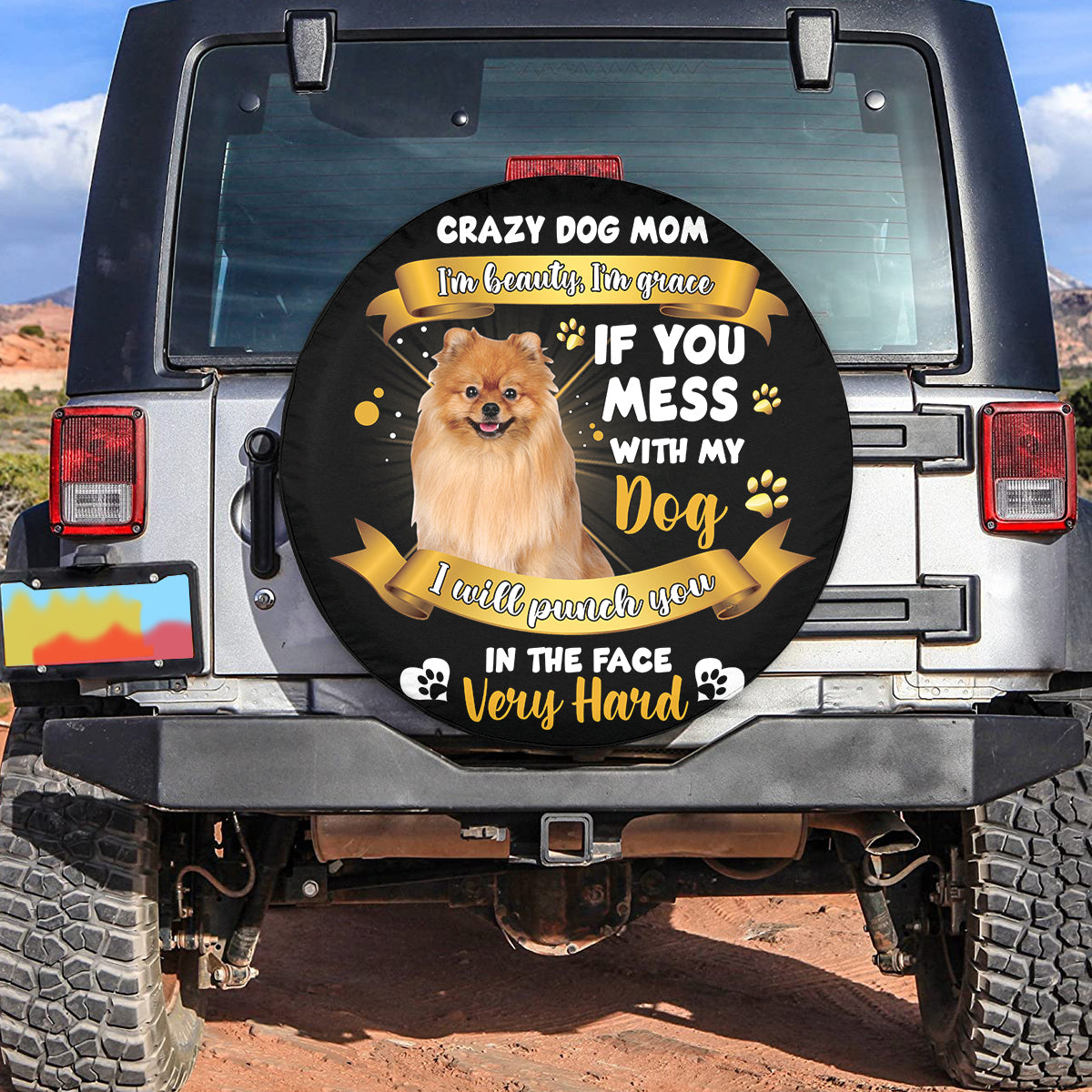 Petthouse | Pomeranian Crazy Dog Mom Spare Tire Cover Pomeranian Mama Car Accessory Mess With My Canvas Tire