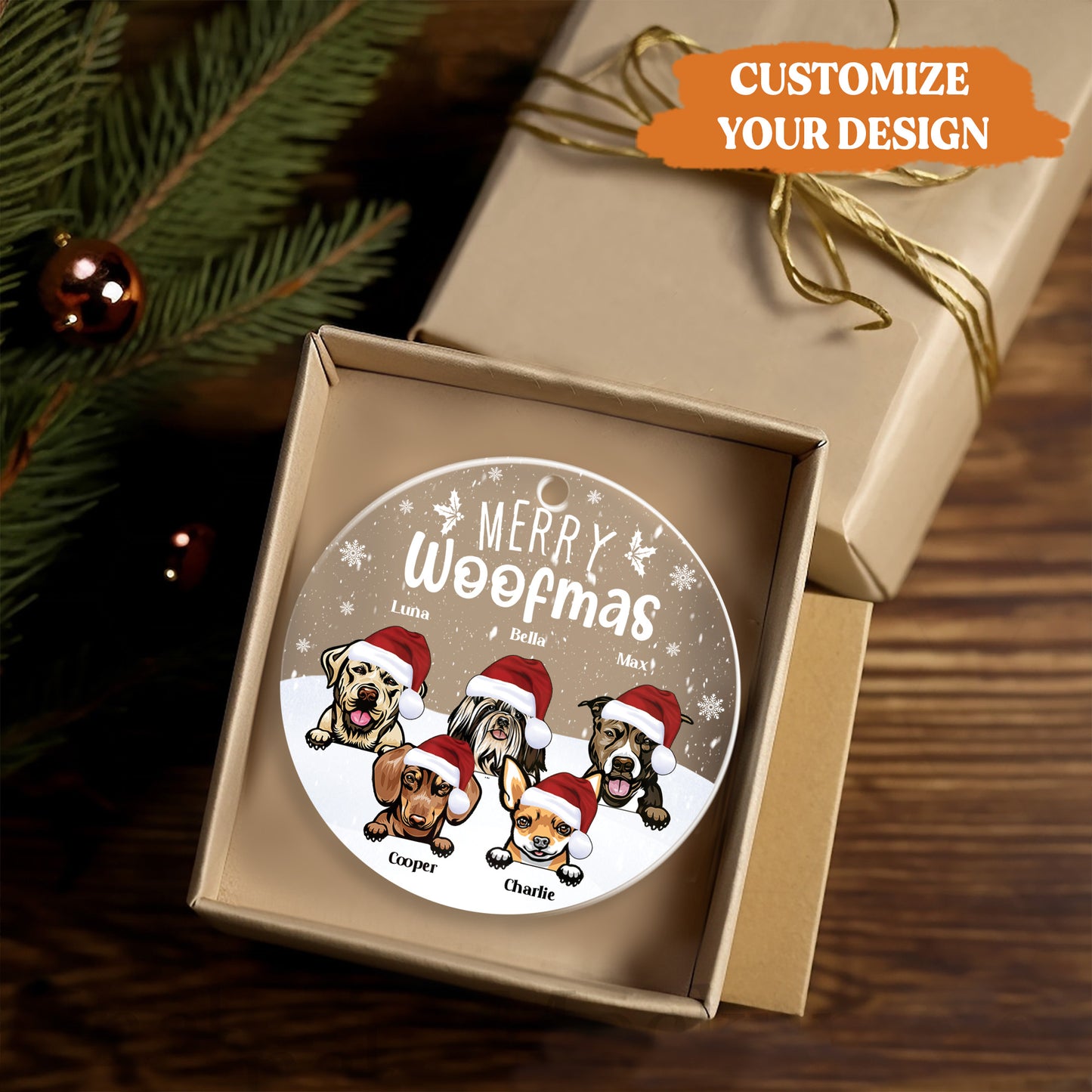 Petthouse | Personalized Dog Christmas Ornament, Merry Woofmas, Dog Breed Ornament, Dog Lover Gift