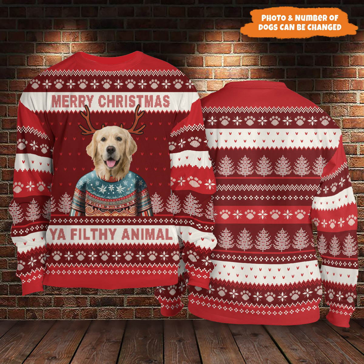 Petthouse | Merry Christmas Ya Filthy Animal Ugly Sweater, Personalized Dog Photo Ugly Christmas Sweater