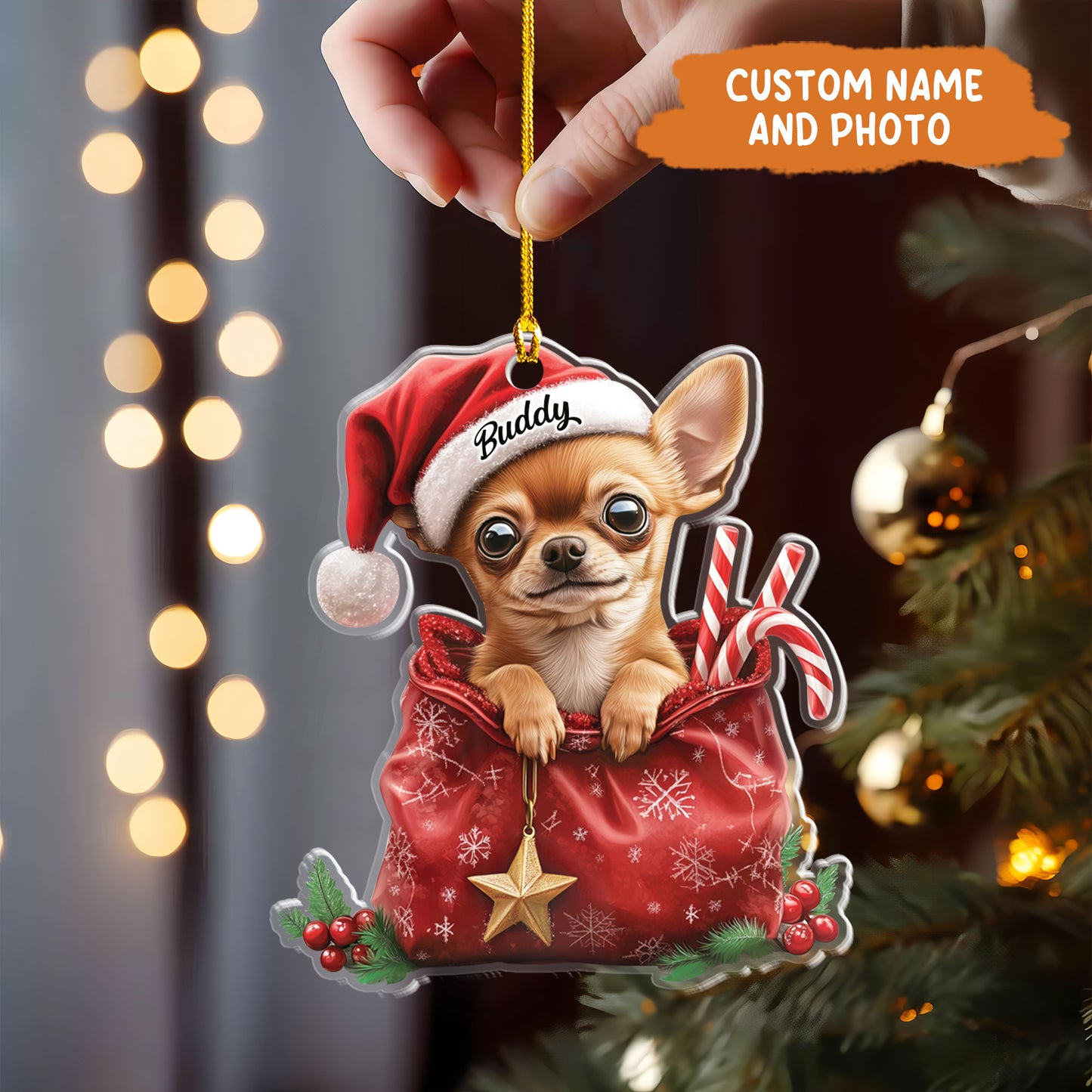 Petthouse | Custom Dog Christmas Ornament, Chihuahua Tree Ornament, Chihuahua Dog Xmas Decor