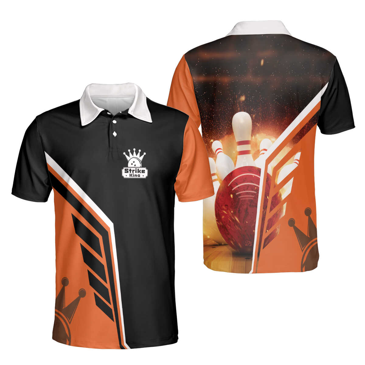 Petthouse | Bowling Polo Shirt, Bowling Strike King Polo Shirt, Bowling Ball Fire Polo Shirt