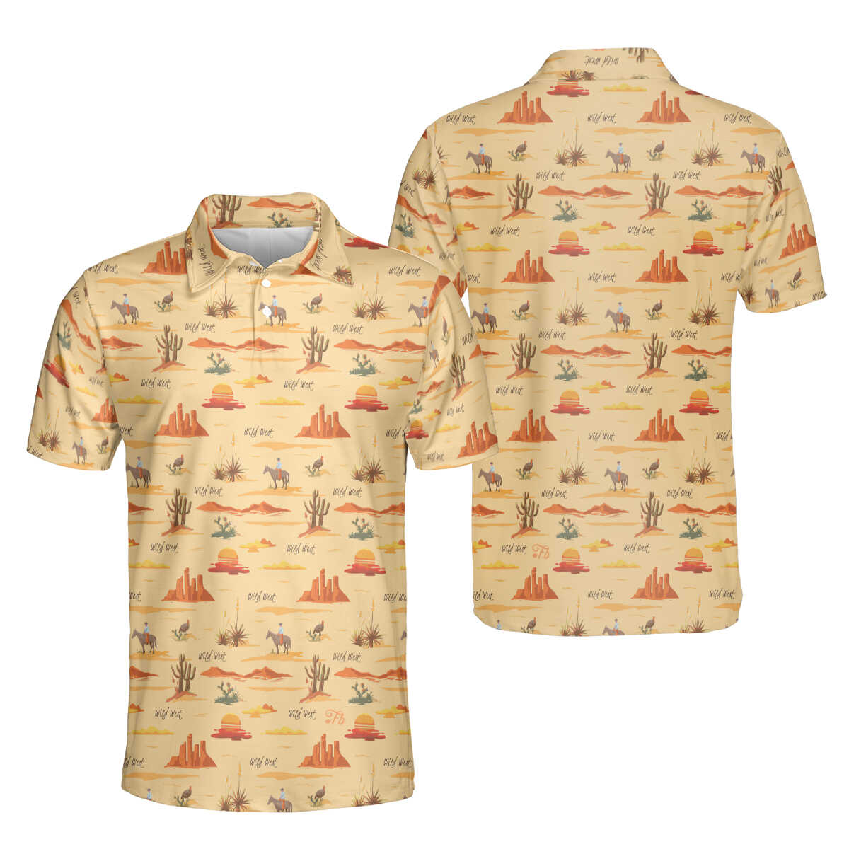 Petthouse | Cactus Cowboys Pattern Printed Polo Shirt, Horse Riding Cactus Lovers Gift