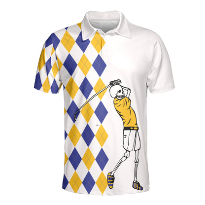 Petthouse | Skeleton Golf Blue And Yellow Argyle Pattern Polo Shirt Skull Golf Player Sport Shirt Golf Lovers Gift