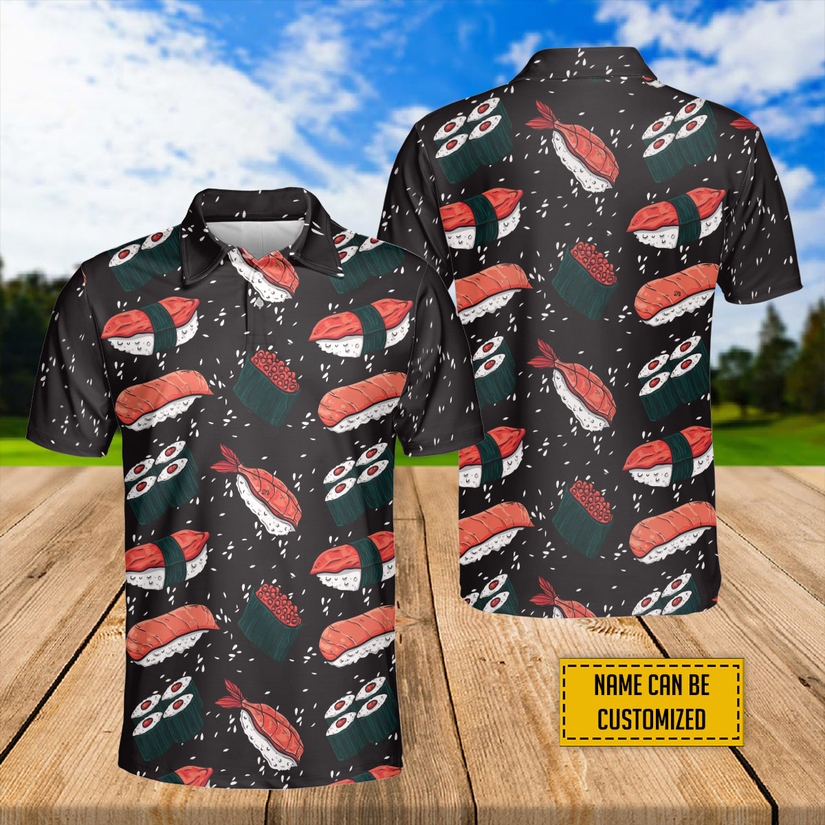 Petthouse | Customized Name Japanese Sushi Pattern Polo Shirt Sushi Food Golf Shirt Sushi Lovers Gift Japenese Patriot