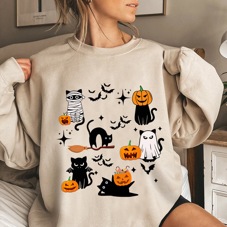 Petthouse | Black Cats Pumpkin Shirt, Spooky Season Shirt, Halloween Ghost Pumpkin Cat Shirt Gift