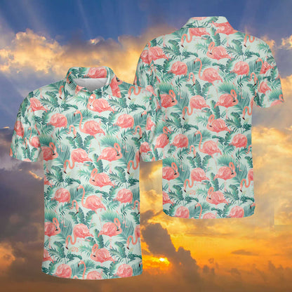 Petthouse | Flamingo Tropical Pattern Polo Shirt, Flamingo Animal Lovers Gift Unisex Polo Shirt