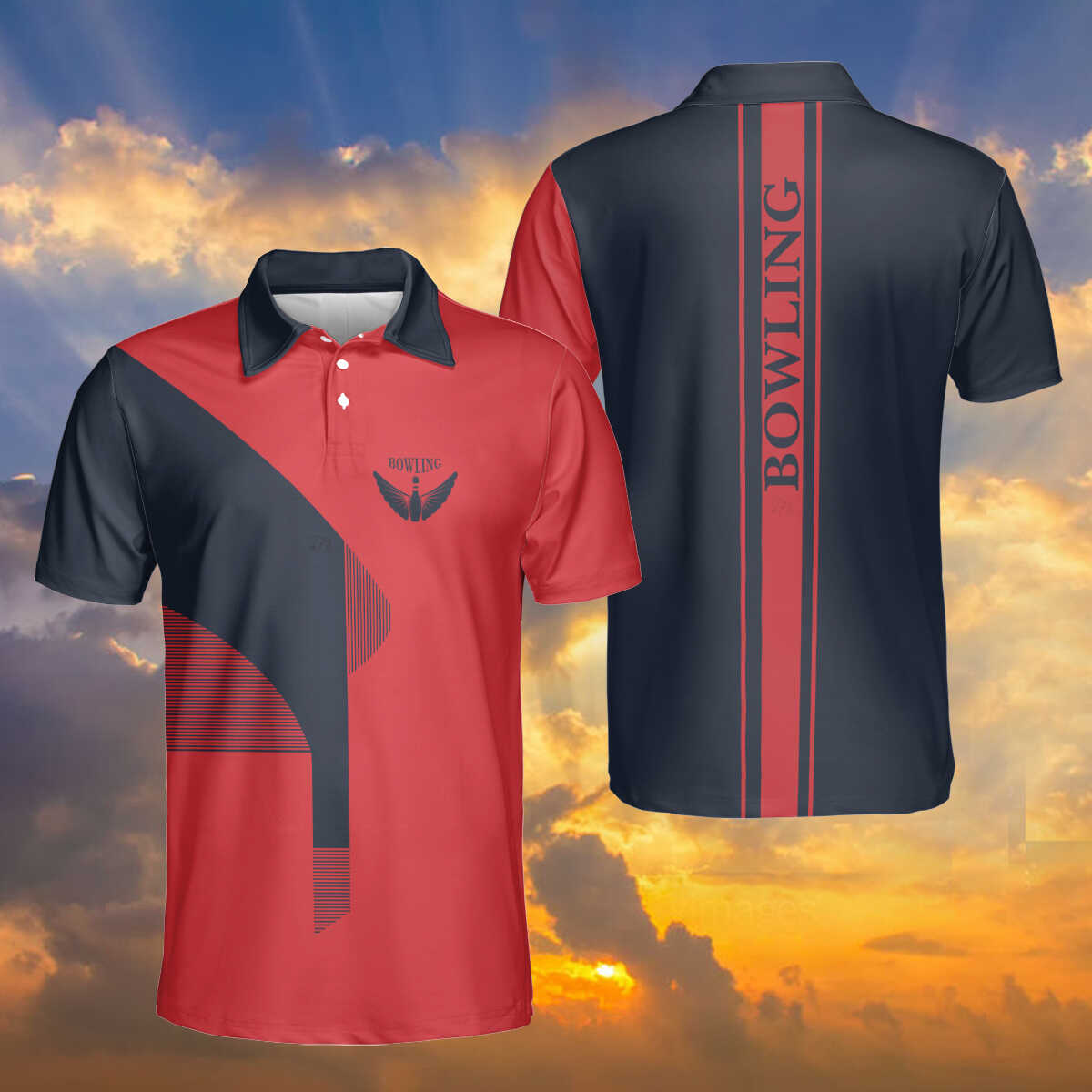 Petthouse | Bowling Polo Shirt, Bowling Angel Wings Polo Shirt, Bowling Geometric Polo, Bowler Gift