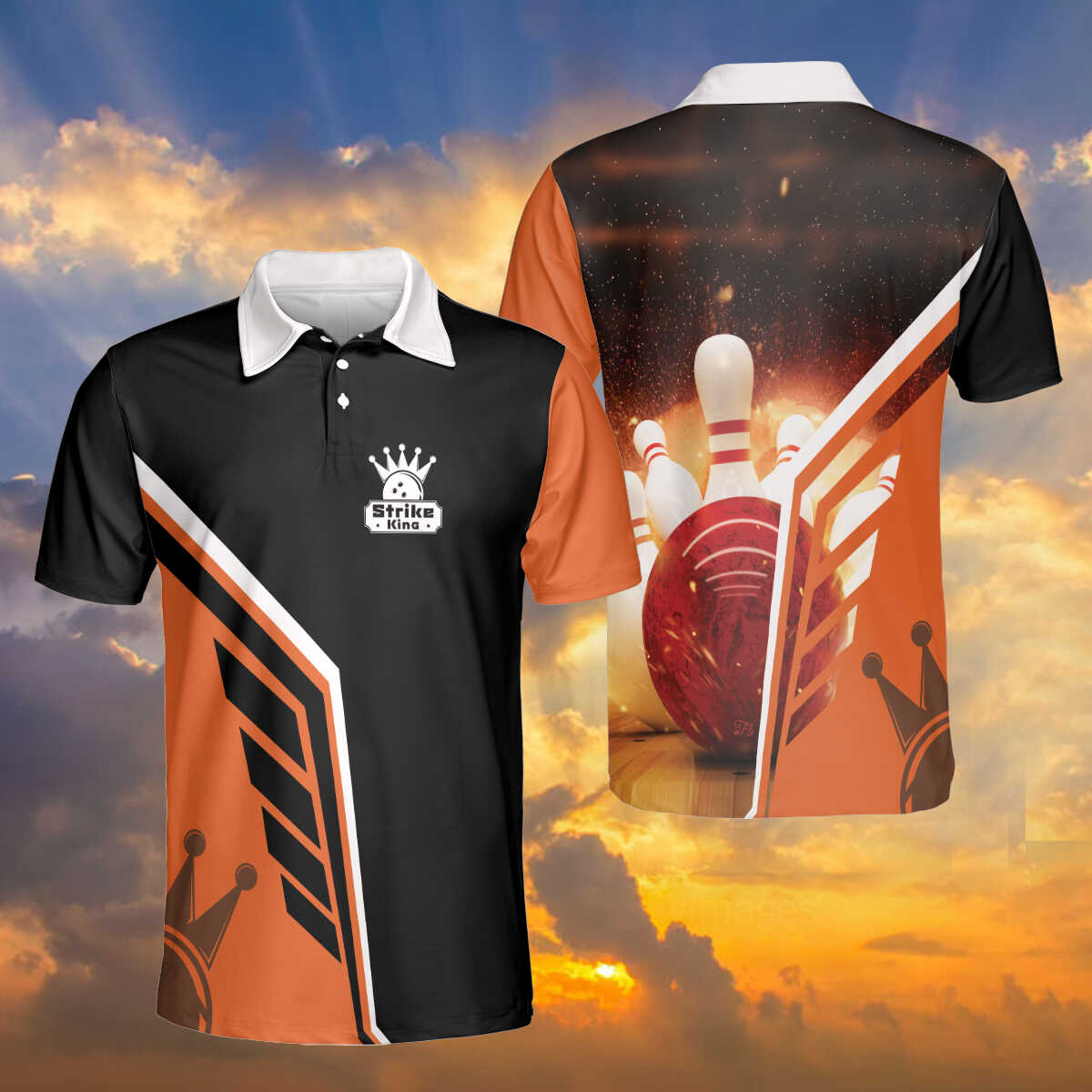 Petthouse | Bowling Polo Shirt, Bowling Strike King Polo Shirt, Bowling Ball Fire Polo Shirt