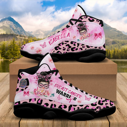 Petthouse | Personalized Name Breast Cancer Awareness Shoes, Breast Cancer Warrior Girl, Pink Ribbon Basketball Shoes, Breast Cancer Gifts