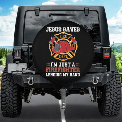 Petthouse | Firefighter Quote Jesus Saves Spare Tire Cover Fireman Hero Car Accessories Truck Decoration Patriot Gift