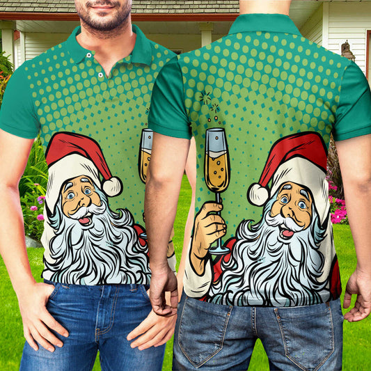 Petthouse | Santa Claus Polo Shirt Santa Christmas Cheering Shirt Santa And Wine Christmas Gift