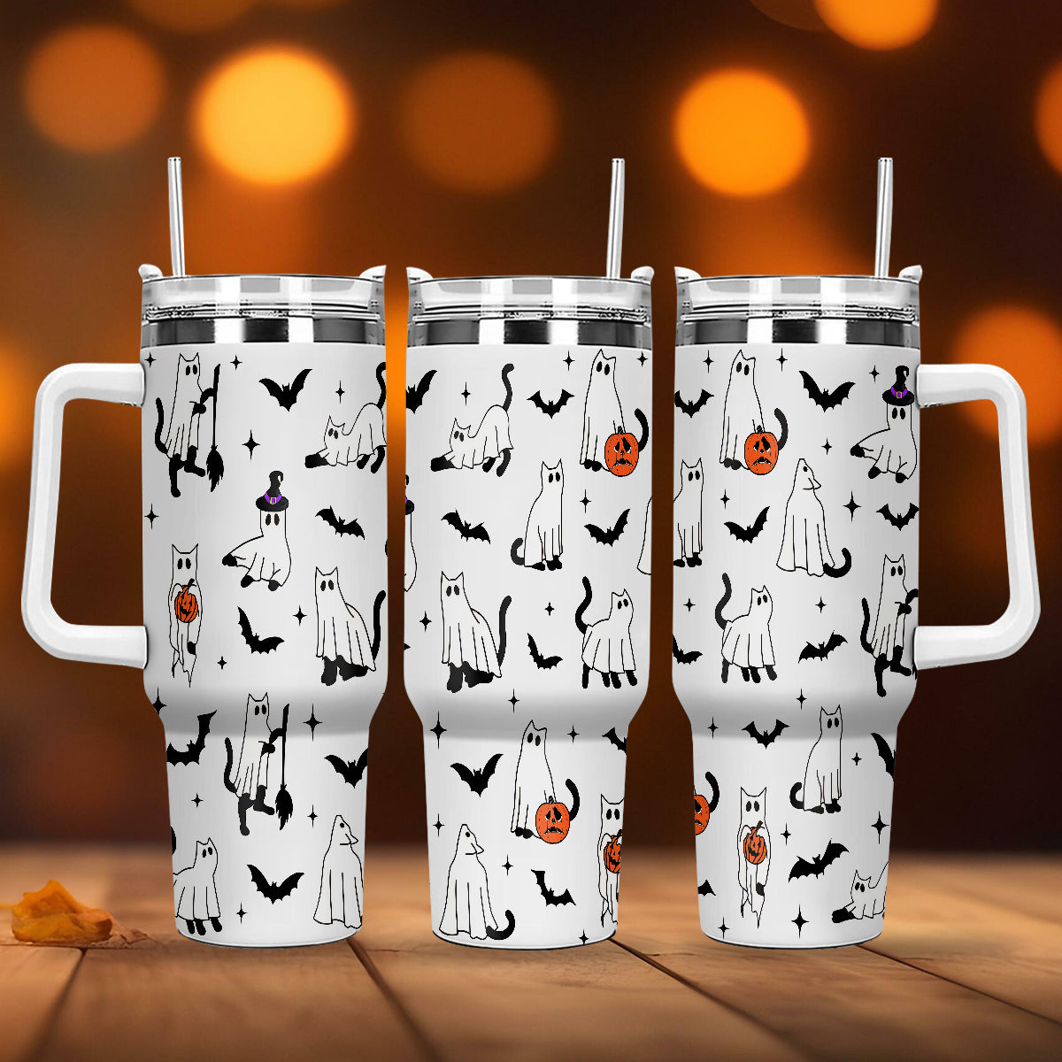 Petthouse | Ghost Cat 40oz Tumbler, Spooky Cat Ghost, Halloween Ghost Black Cat Stainless Steel Tumbler