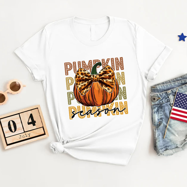 Petthouse | Pumpkin Season Leopard Bow Shirt, Fall Coquette Shirt, Fall Girl Pumpkin Season Shirt