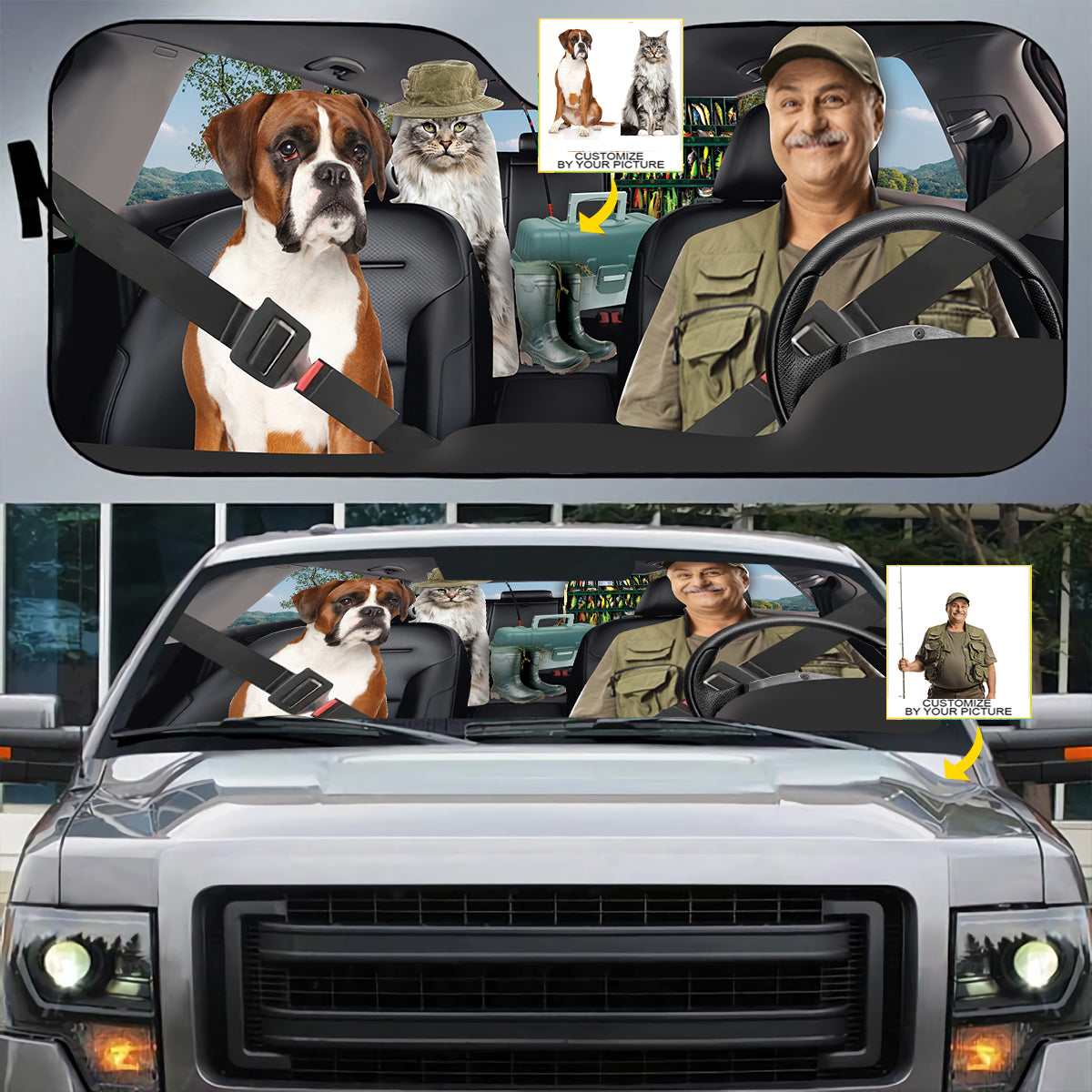 Petthouse | Customize Photo Windshield Sun Shade Fisherman Fishing Window Shade Fishing Trips