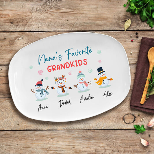 Petthouse | Personalized Snowman Grilling Palte, Grandma's Favorite Grandkids Plate, Family Platter, Christmas Gift Decoration