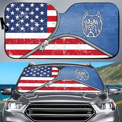 Petthouse | Dog Sunshade Pitbull Dog Denim American Car Sunshade American Patriot Windshield Sun Shade