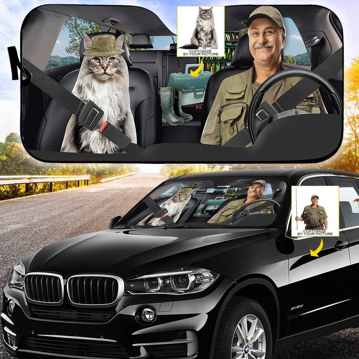 Petthouse | Custom Photo Car Windshield Sun Shade Fishing Dad Car Sun Shade Windshield Fishing Car