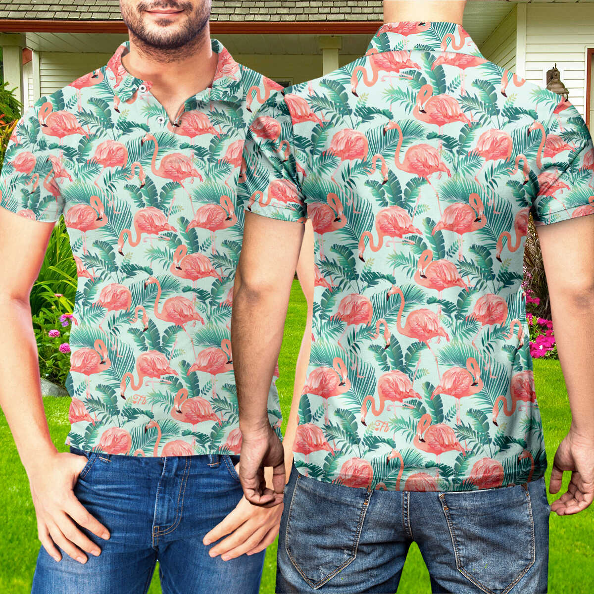 Petthouse | Flamingo Tropical Pattern Polo Shirt, Flamingo Animal Lovers Gift Unisex Polo Shirt