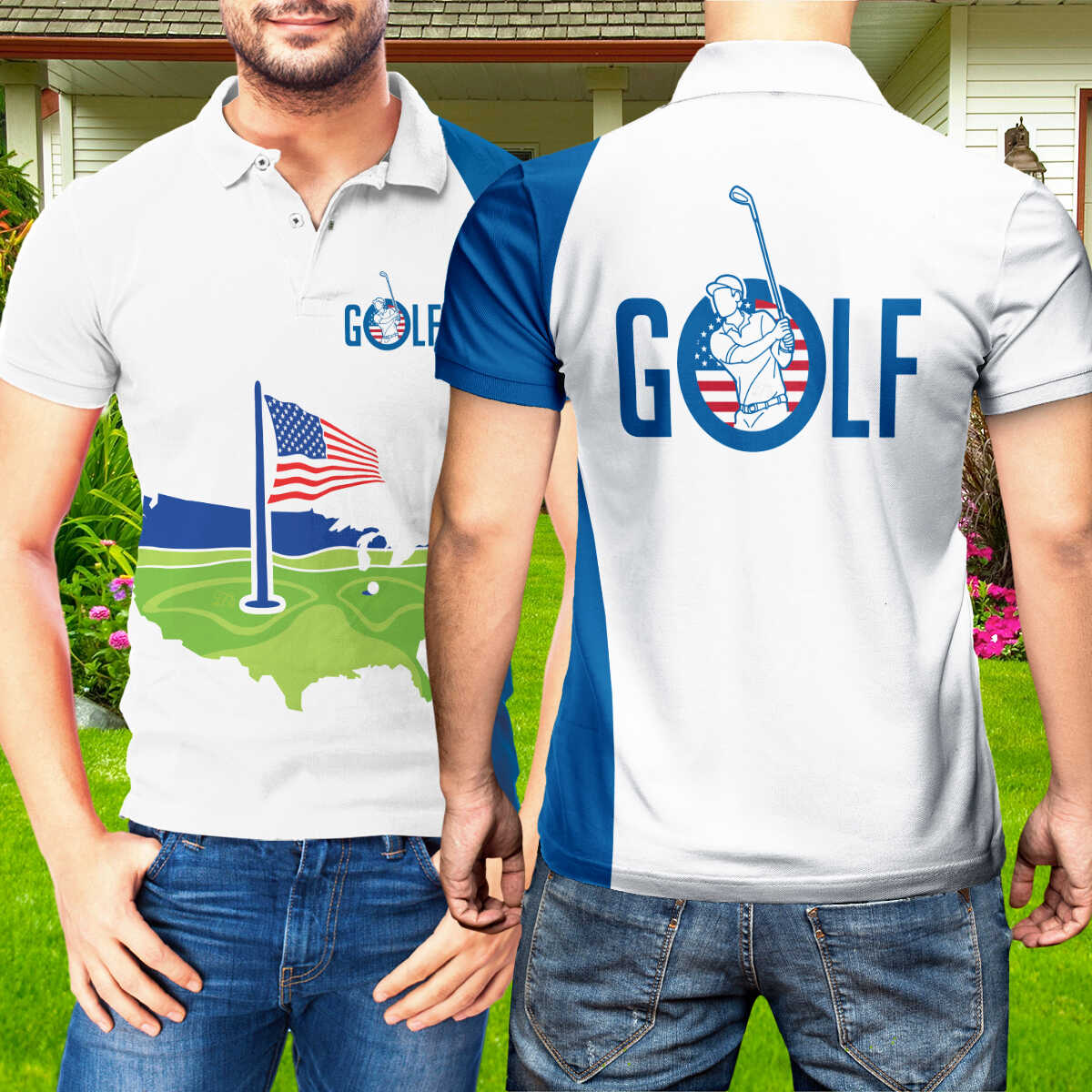 Petthouse | Golf Man Polo Shirt Golf Court Mens Polo Shirt American Golfer Golf Dad Gift