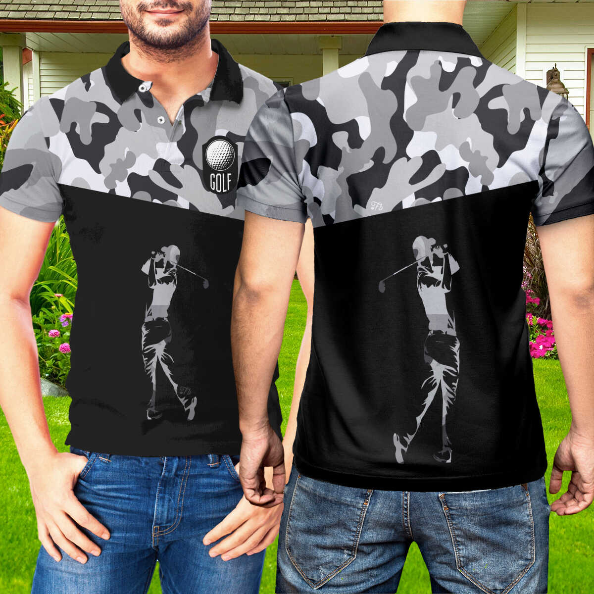 Petthouse | Golf Man Polo Shirt Golf Ball Golf Black Camo Pattern Polo Shirt Unisex Polf Lover