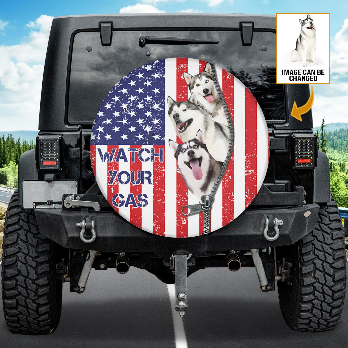 Petthouse | Custom Photo Personalized Spare Tire Cover Siberian Husky Watch Your Gas Tire Cover For Car