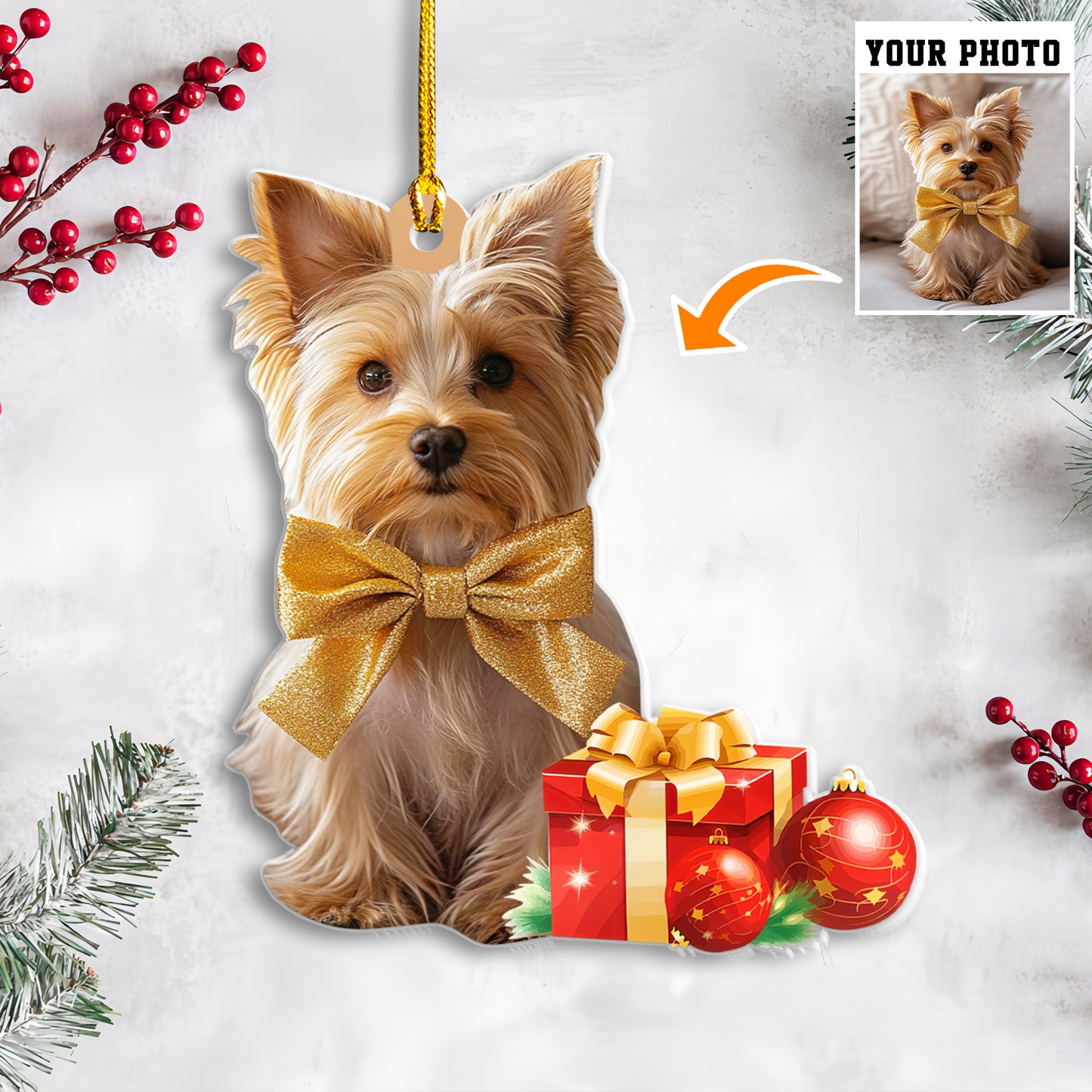 Petthouse | Customized Yorkie Puppy Christmas Ornament, Gift For Yorkie Mom, Christmas Ornament, Dog Keepsake