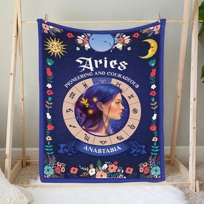 Petthouse | Customized Aries Zodiac Feature Cozy Blanket To Little Niece, Zodiac Home Decor, Aries Characteristic Gift