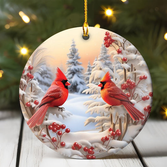 Petthouse | Cardinal Ornament Memorial Gift, Christmas Tree Ornament, Snowy Northern Cardinal