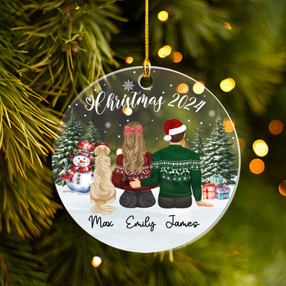 Petthouse | Custom First Christmas Couple With Pet Ornament, Family Dog Cat Christmas Ornament