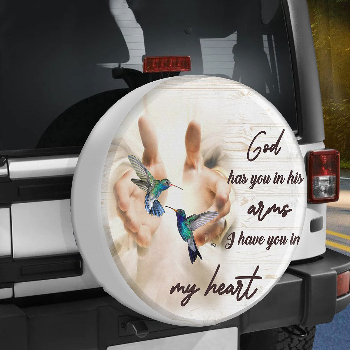 Petthouse | God Has You In His Arms Spare Tire Cover Jesus Believer Tire Protector Valentine's Gift Tire