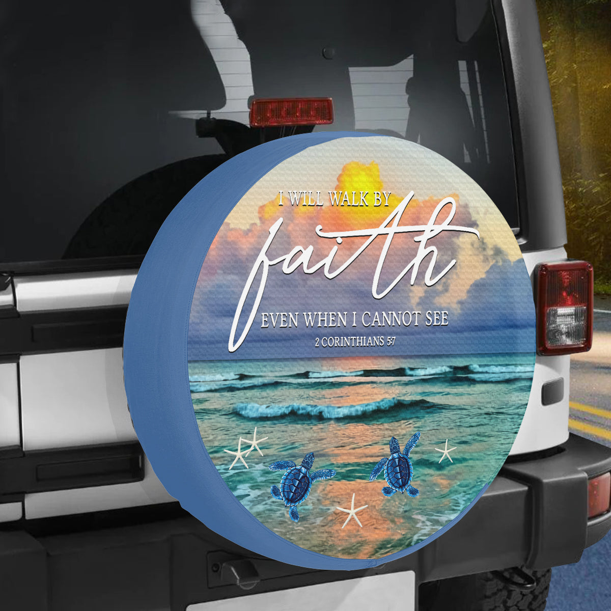 Petthouse | Beach Tire Protector I Will Walk By Faith Spare Tire Cover Turtles Car Accessory Starfish Truck Cover