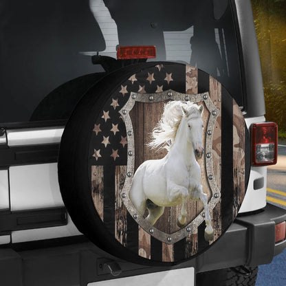 Petthouse | Horse Running Wheel Tire Covers Usa Flag Camo Tire Storage Bag Horse Lover Gifts Spare Tire Cover