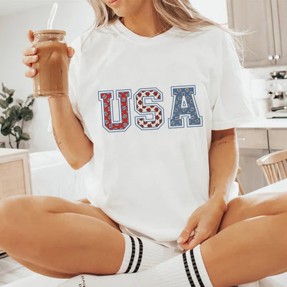 Petthouse | 4th Of July Usa Floral Flowers Shirt, Independence Day Women Tee