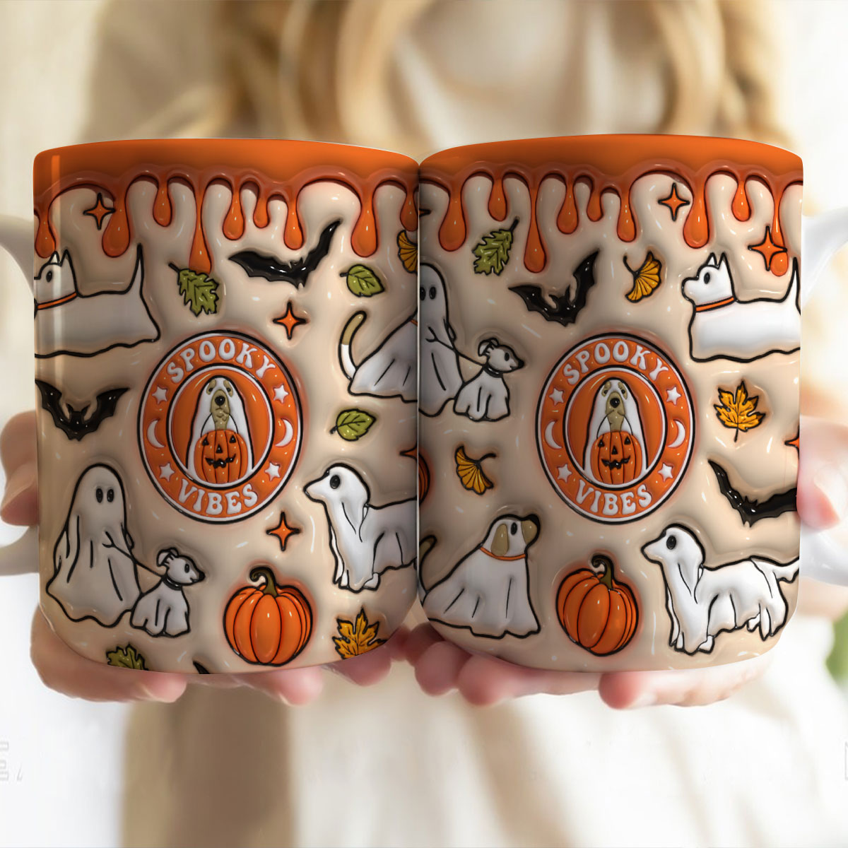 Petthouse | Spooky Vibes Dog Halloween Mug, Dog Ghost Boo Spooky 3d Inflated Mug, Dog Ghost Spooky Season