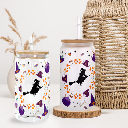 Petthouse | Halloween Vibes Glass Can, Witch Halloween Glass Cup, Cute Ghost Ice Coffee Cup, Halloween Gift