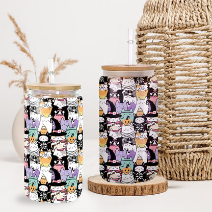 Petthouse | Halloween Cute Cats Glass Can Cup, Witch Cat Ice Coffee Mug, Halloween Gift, Spooky Season