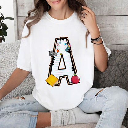 Petthouse | Custom Alphabet Teacher Shirt, Cartoon Back To School Shirt, Apple Pencil Shirt