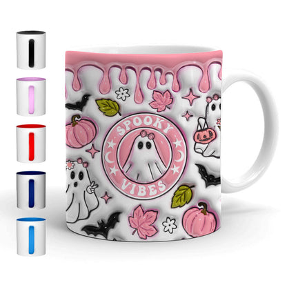 Petthouse | Halloween Spooky Vibes 3d Inflated Effect Mug, Spooky Ghost Vibes Ghost Boo Spooky Season