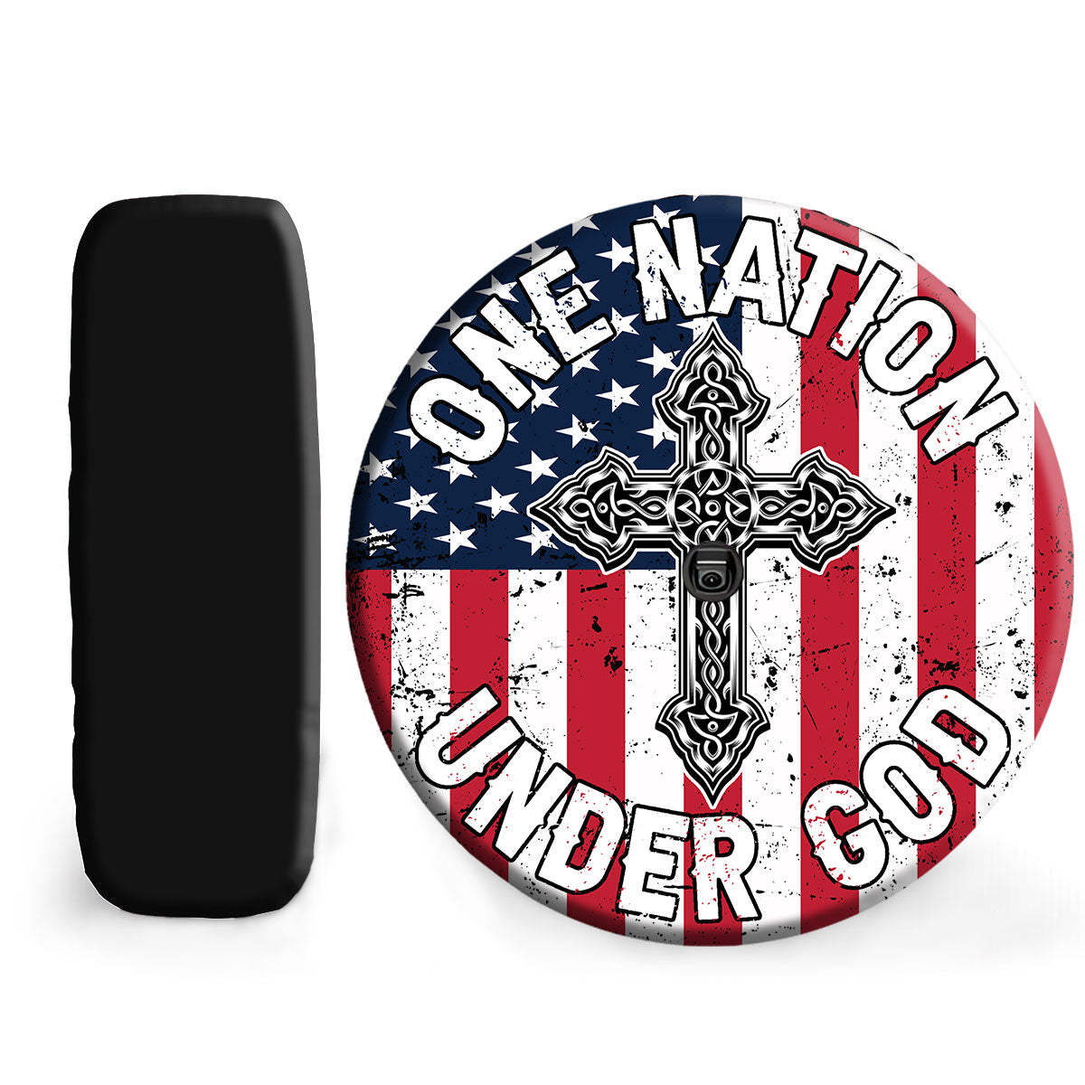 Petthouse | Jesus Christian Cross Us Flag Spare Tire Cover One Nation Under God Tire Protector Truck Decor