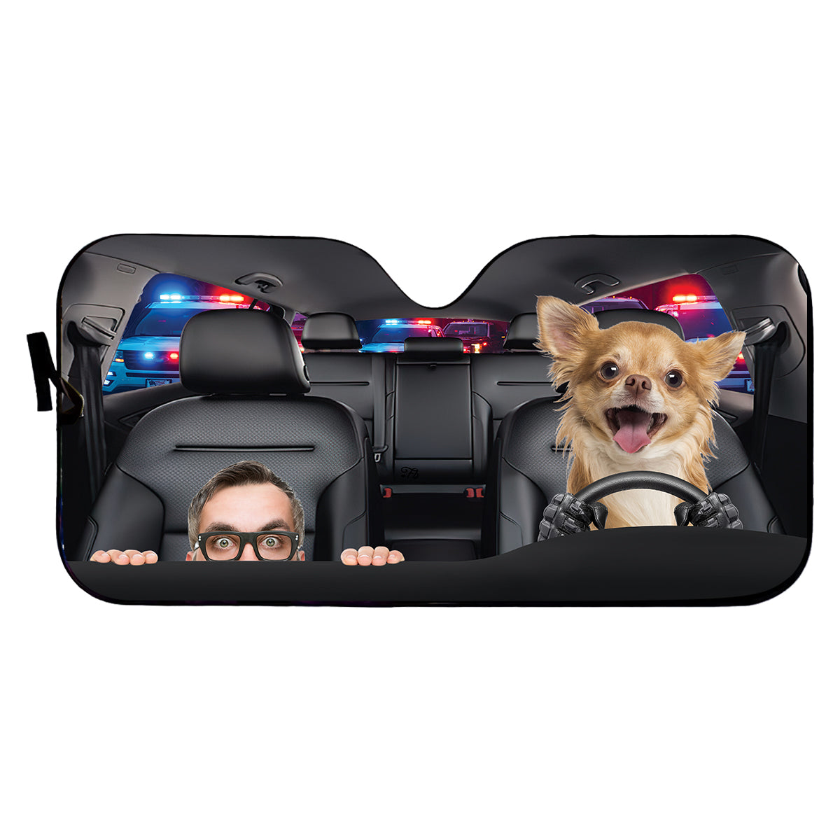 Petthouse | Personalized Sunshade For Car Chihuahua Help Me Police Funny Car Sun Shade Windshield