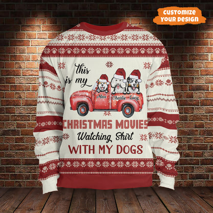 Petthouse | Personalized Christmas Dog SweatShirt, This Is My Christmas Movies Watching, Xmas Ugly Sweater