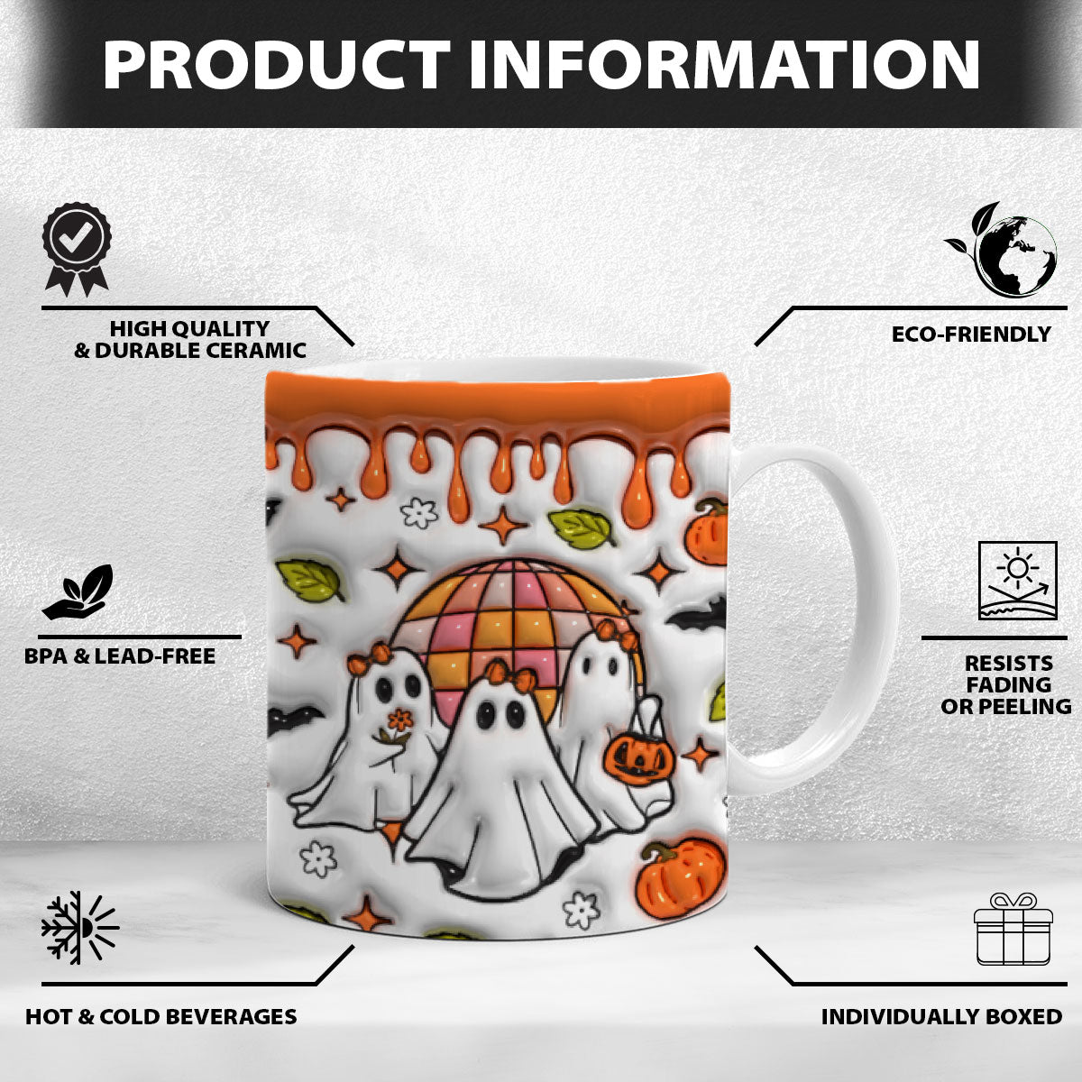 Petthouse | Thick Thighs And Spooky Vibes Skinny Mug, Ghost Spooky 3d Inflated Effect Printed Mug