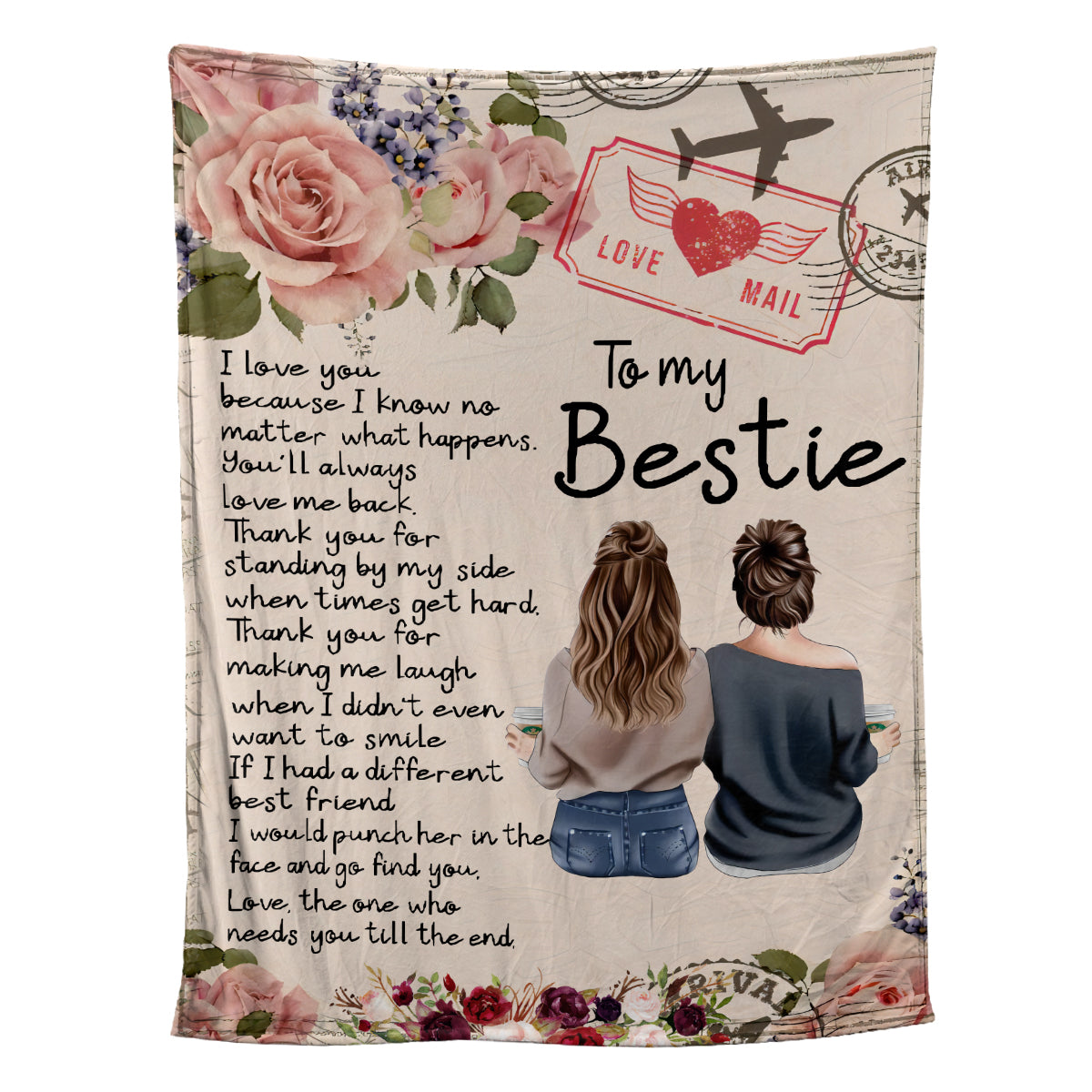 Petthouse | Customized To My Bestie Fleece Blanket, Best Friend Throw Blanket, Floral Cozy Blanket, Soulmate Travel