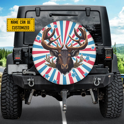 Petthouse | Customized Moose Head On American Patriotic Background Spare Tire Cover Hunting Season