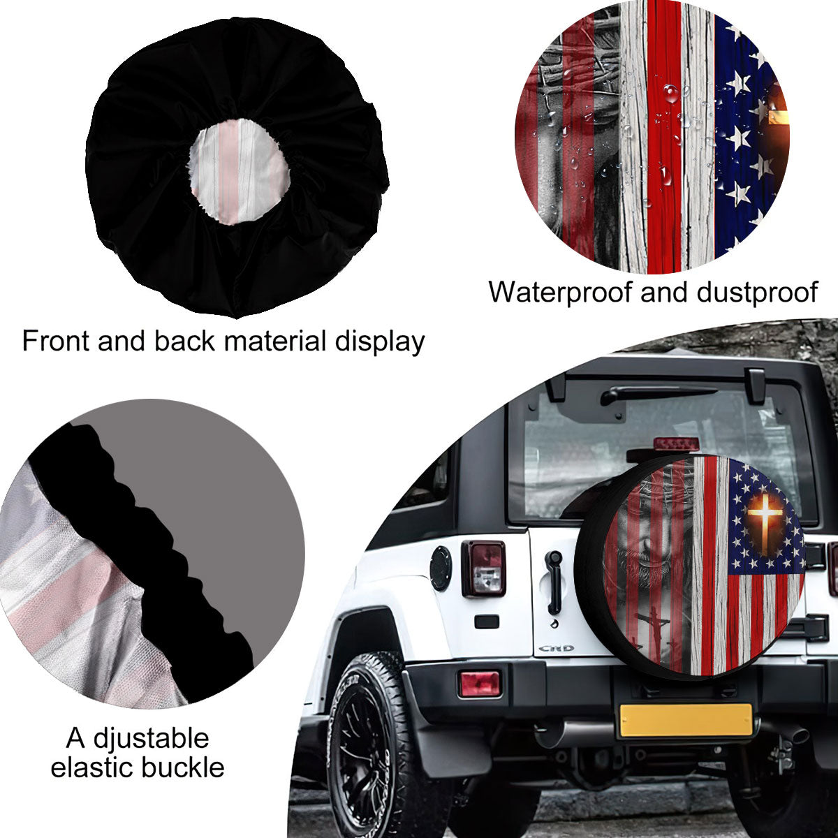 Petthouse | Jesus Grunge Usa Flag Spare Tire Cover God Believer Gifts Farmhouse Style Wheel Covers