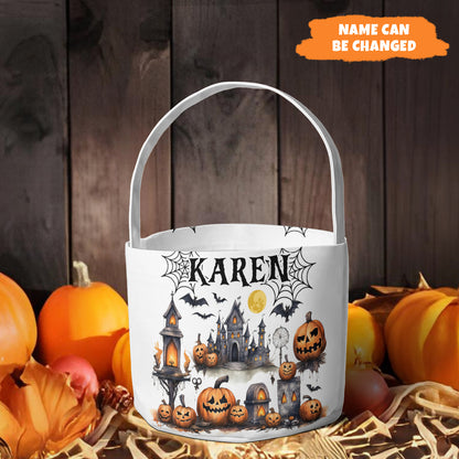 Petthouse | Custom Kids Name Halloween Basket, Spooky Candy Bucket, Halloween Bucket With Names