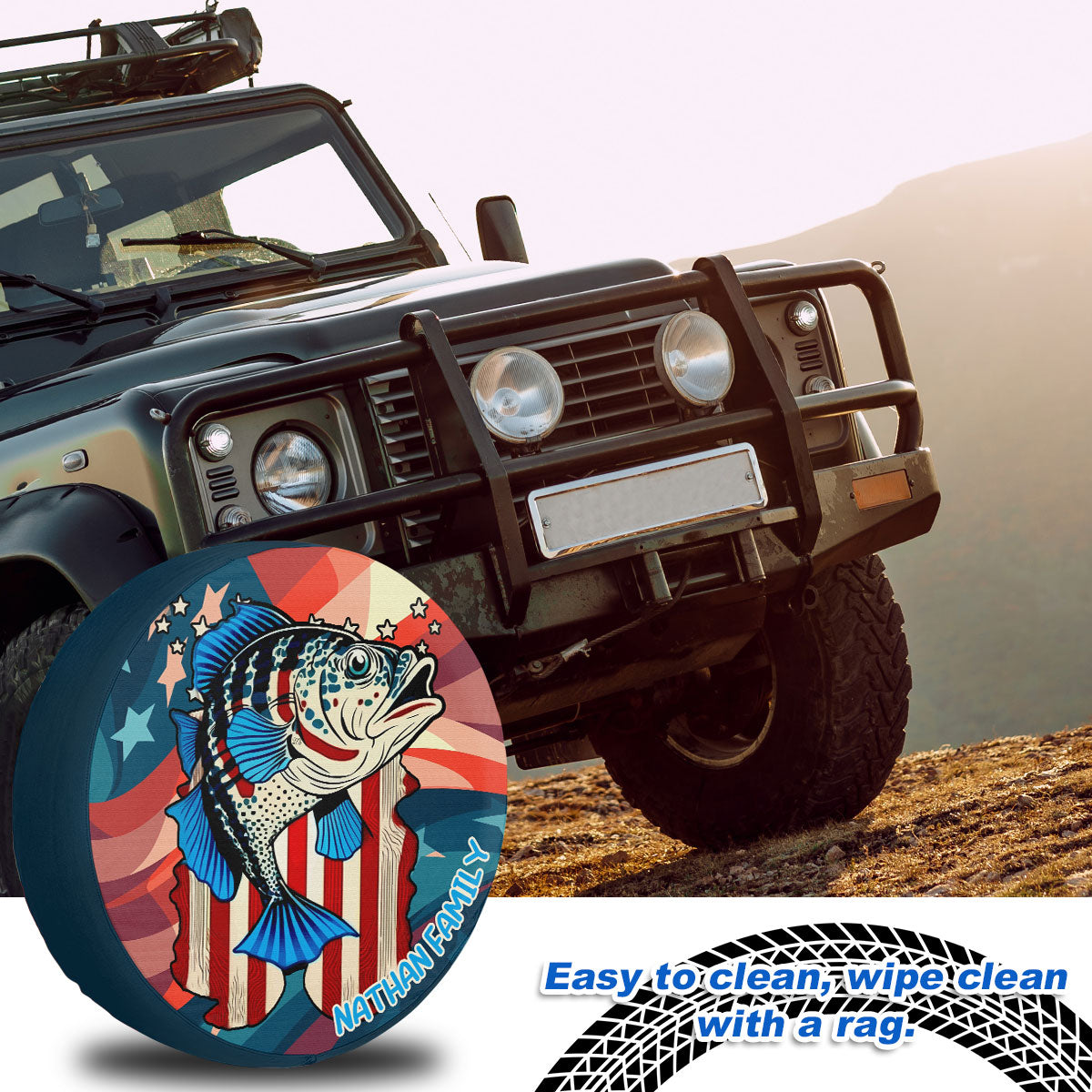 Petthouse | Customized Name Large Mouth Bass Fishing Usa Flag Spare Tire Cover Patriotic Fish Tire Protector Car